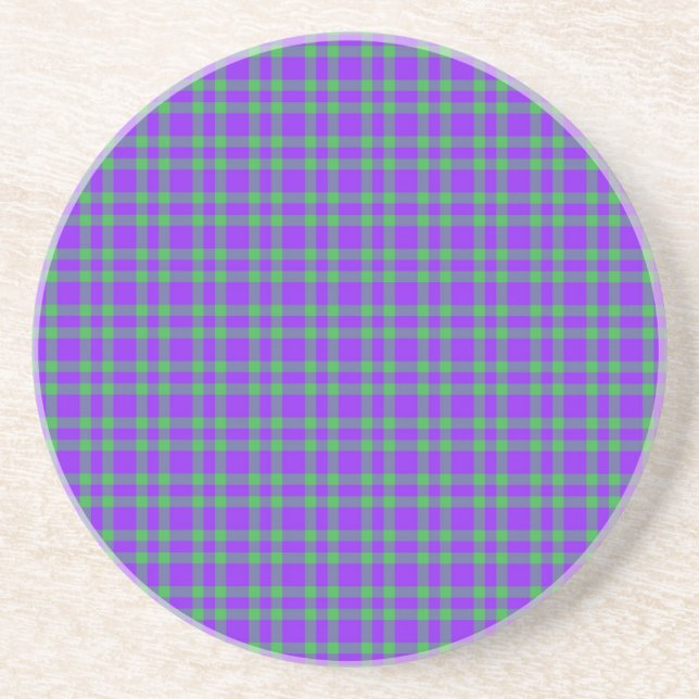 Purple Green Plaid Pattern Coaster (Front)