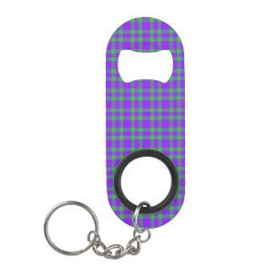 Purple Green Plaid Pattern Keychain Bottle Opener