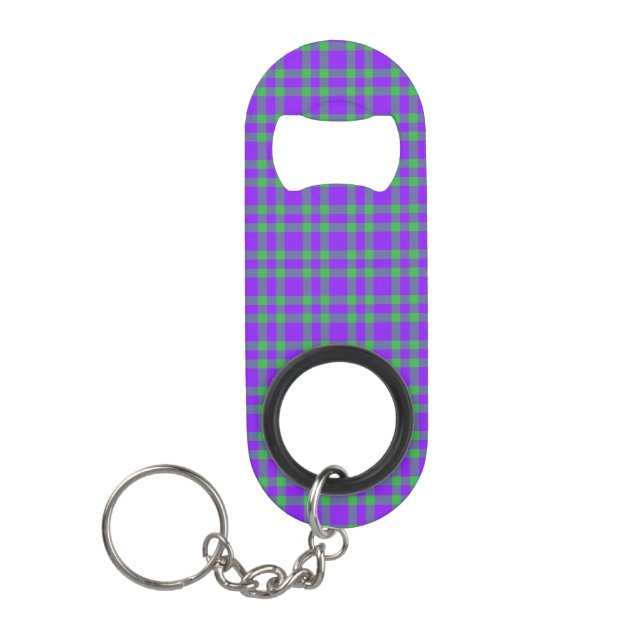 Purple Green Plaid Pattern Keychain Bottle Opener (Front)