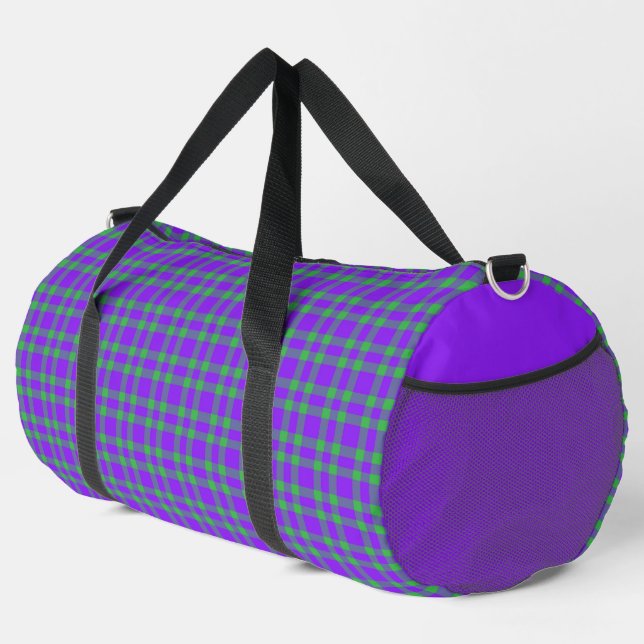 Purple Green Plaid Pattern Large Duffle Bag (Right Corner)