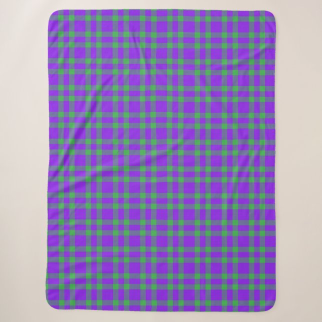 Purple Green Plaid Pattern Sherpa Blanket (Front)