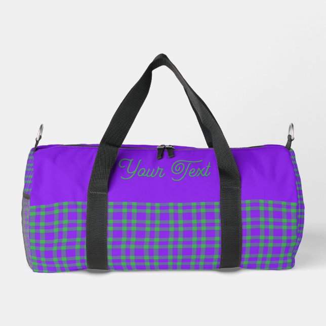 Purple Green Plaid Personalize Pattern Small Duffle Bag (Back)