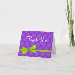 Purple Green Polka Dot Printed Bow Thank You Card