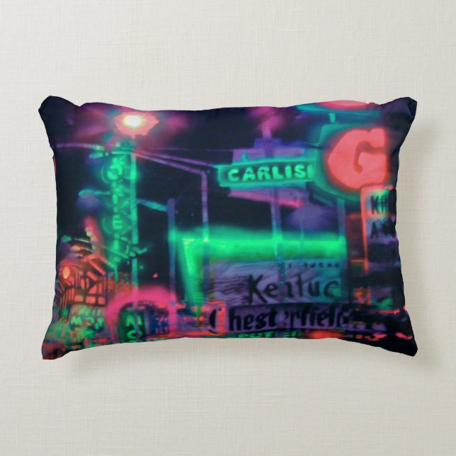 Purple Green Red Neon Lights Rainy Night Accent Pillow (Front)
