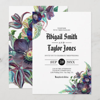 Purple & Green Romantic Gothic Lenten Rose Wedding Invitation