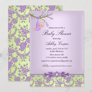 Purple & Green Rose Garden Baby Shower Invitation