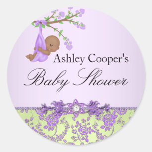 Purple & Green Rose Garden Baby Shower Sticker