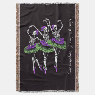 Purple Green Skeleton Ballerina Chasing Echoes Throw Blanket