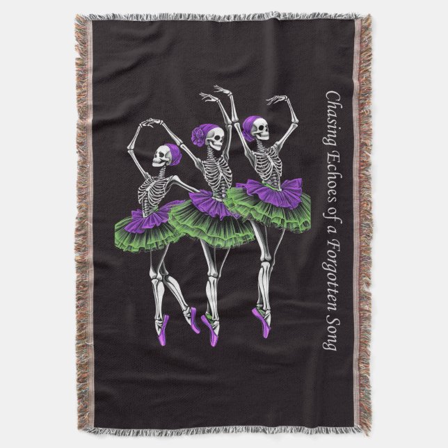  Purple Green Skeleton Ballerina Chasing Echoes  Throw Blanket (Front Vertical)