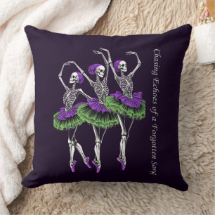 Purple Green Skeleton Ballerina Chasing Echoes Throw Pillow