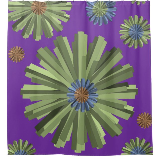 Purple green star showercurtain (Front)
