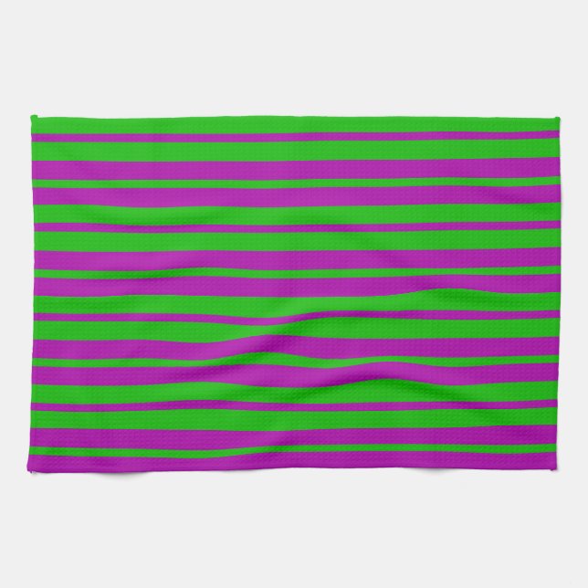 Purple Green Stylish Stripes Pattern Design  Kitchen Towel (Horizontal)