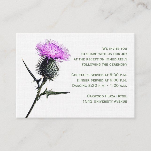 Purple, Green Thistle Reception Enclosure Card (Front)