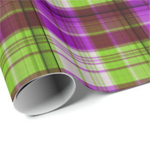 Purple Green Tones Plaid Check Pattern Wrapping Paper