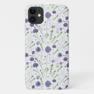 Purple Green Tossed Flower Pattern iPhone 11 Case