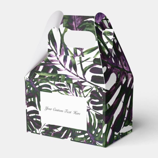 Purple Green Tropical Palm Leaves Island Wedding  Favor Box (Front Side)