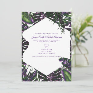Purple & Green Tropical Palm Leaves Wedding Invitation