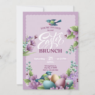 Purple Green Vintage Floral Easter Brunch Holiday Card