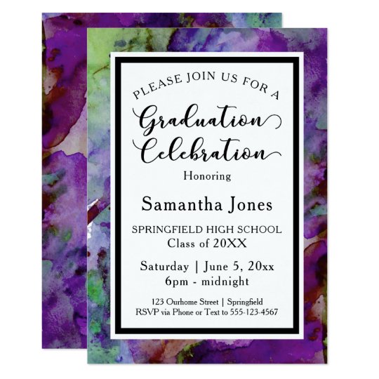Purple & Green Watercolor Graduation Party Card