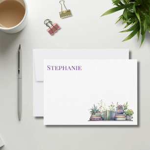 Purple & Green Watercolor Plant and Book Card