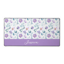 Purple Green Watercolor Wildflower Monogram Name