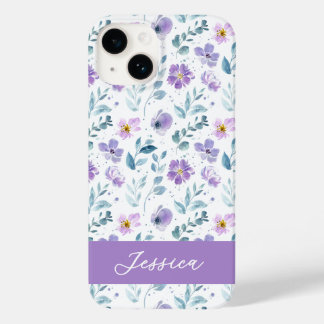 Purple Green Watercolor Wildflower Name Case-Mate iPhone 14 Case