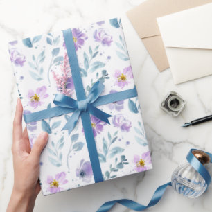 Purple Green Watercolor Wildflower Wrapping Paper