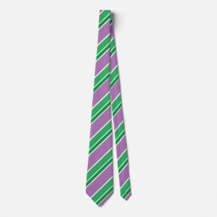Purple Green White Diagonal Candy Stripes Striped Tie