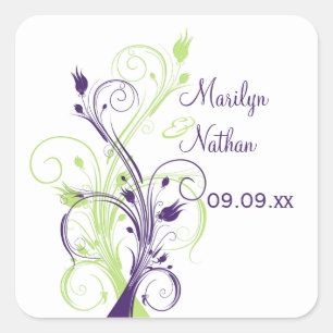 Purple Green White Floral 1.5" Wedding Sticker