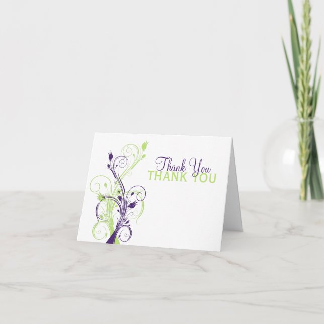 Purple Green White Floral Thank You Card (Front)