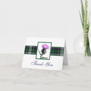 Purple, Green, White Tartan Thistle Thank You Card