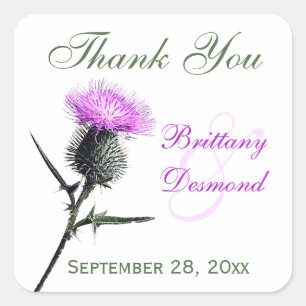Purple, Green, White Thistle 1.5" Wedding Sticker