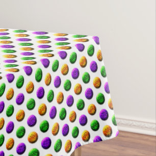 Purple Green Yellow Dots White Mardi Gras Tablecloth