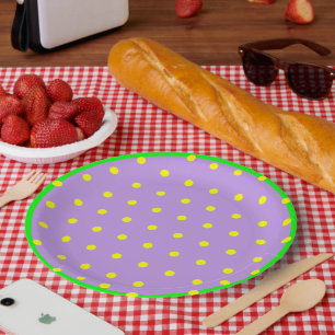 Purple Green Yellow Geometric Polka Dots Paper Plate