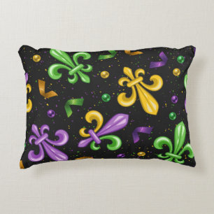 PURPLE GREEN YELLOW MARDI GRAS FLEUR DI LIS ACCENT PILLOW