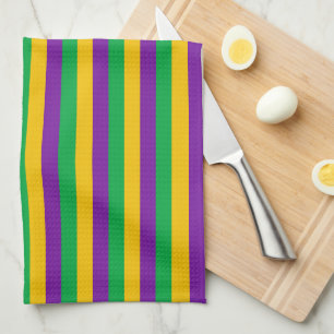 PURPLE GREEN YELLOW MARDI GRAS STRIPES KITCHEN TOWEL