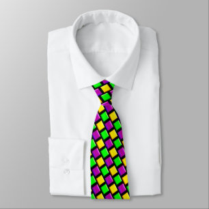 Purple Green Yellow Pattern Black Mardi Gras Tie