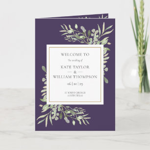 Purple Greenery Foliage Wedding Program