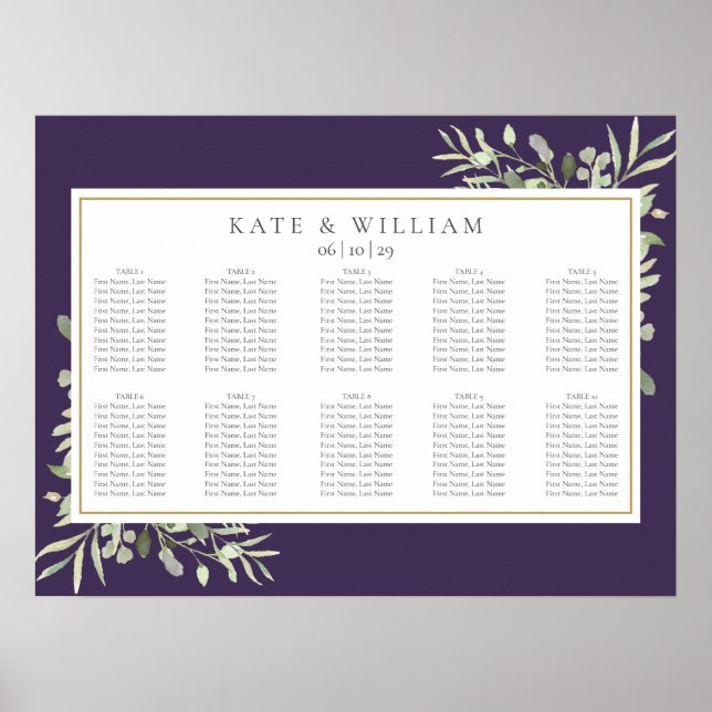 Purple Greenery Foliage Wedding Seating Chart (Front)