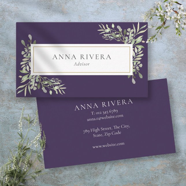 Purple Greenery Gold Geometric Professional Business Card (Purple Greenery Gold Geometric Professional Business Card)
