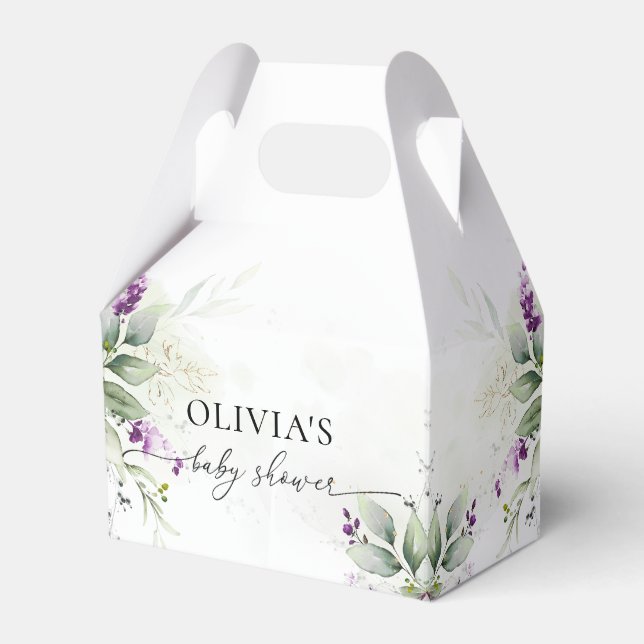 Purple Greenery Lavender Baby Shower Favour Box (Front Side)