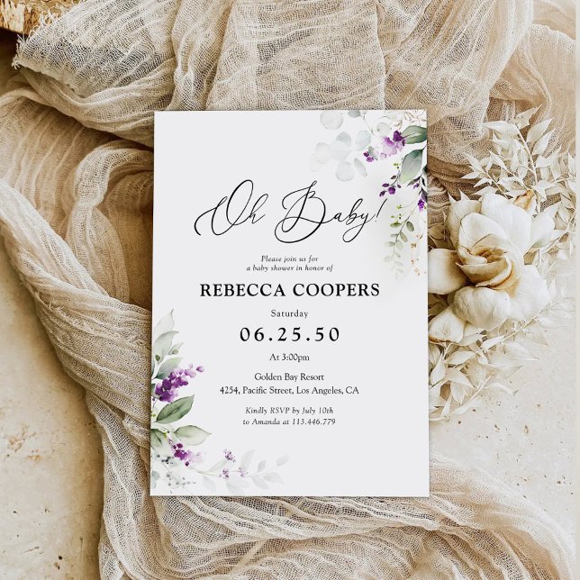 Purple Greenery Lavender Baby Shower Invitation (Creator Uploaded)