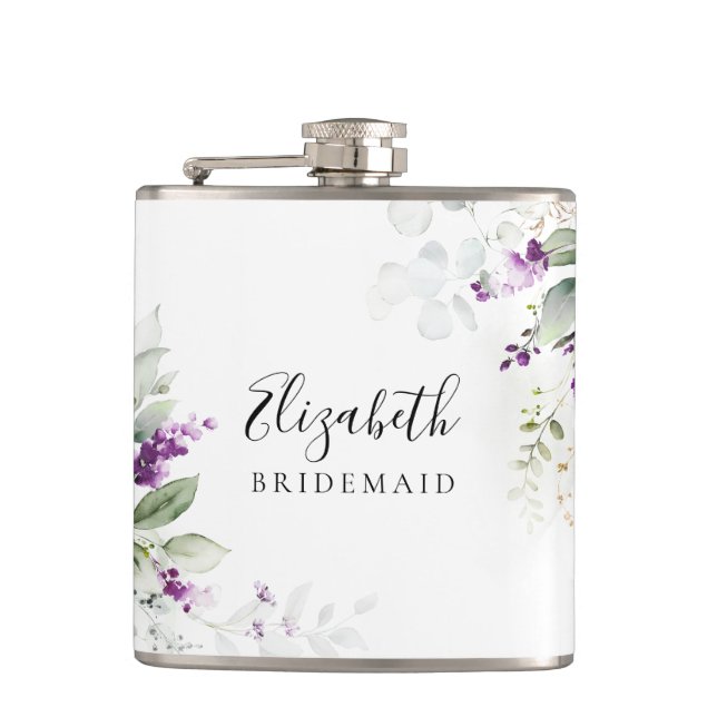 Purple Greenery Lavender Floral Flask (Front)