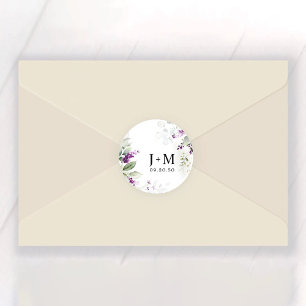 Purple Greenery Lavender Wedding Classic Round Sticker
