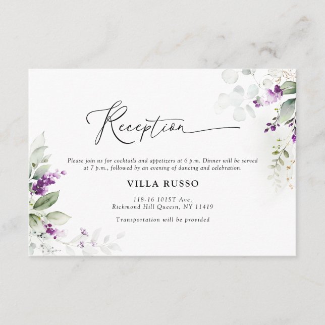 Purple Greenery Lavender Wedding Enclosure Card (Front)