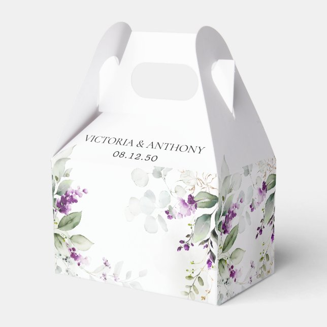 Purple Greenery Lavender Wedding Favour Box (Front Side)