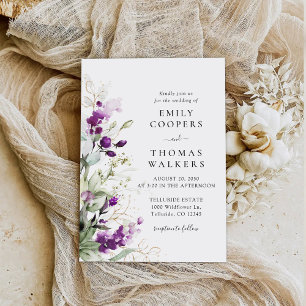 Purple Greenery Lavender Wedding Invitation
