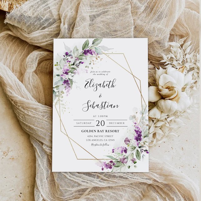 Purple Greenery Lavender Wedding Invitation (Creator Uploaded)