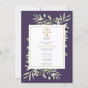 Purple Greenery Law School Graduation Photo Invita Invitation