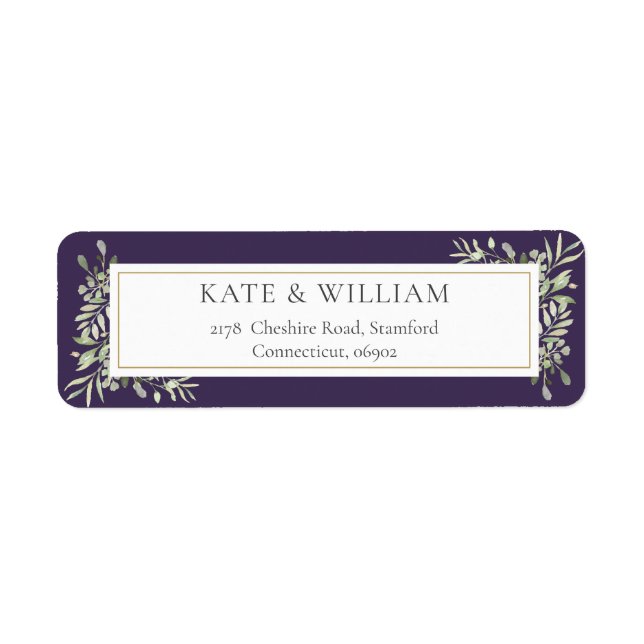 Purple Greenery Watercolor Foliage Address Label (Front)